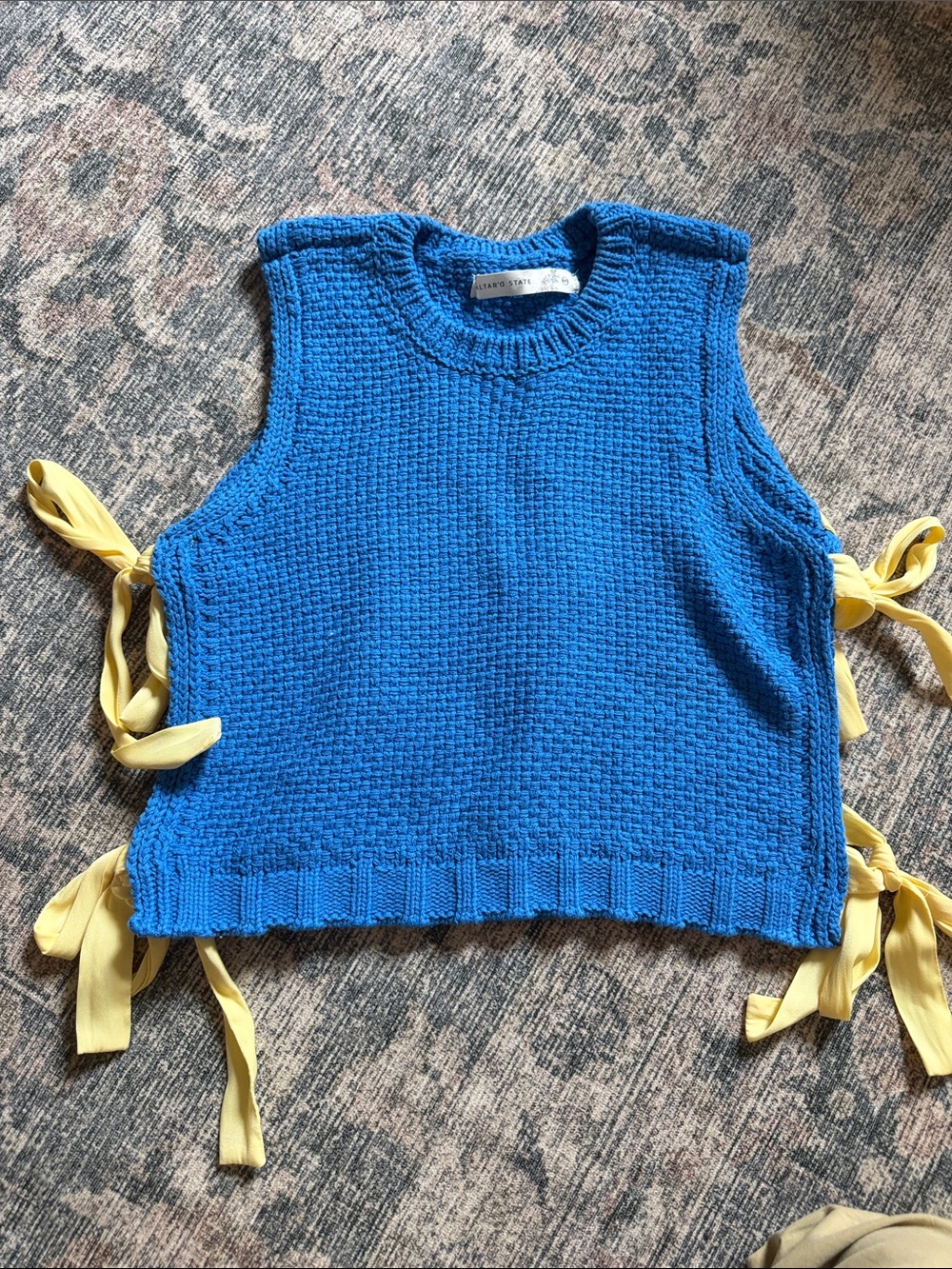 Altar'd State Blue Knit Tank Top with Yellow Side Ties
